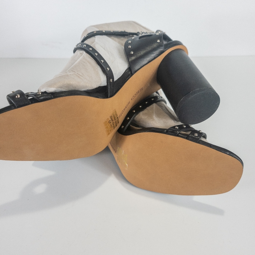 Rebecca Minkoff Adeleine Studded Crisscross Block Heel Sandals Black -7.5 - Picture 4 of 4